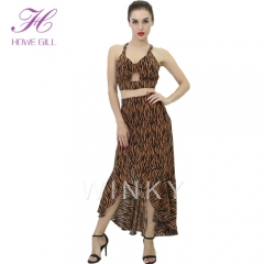 Factory Direct Leopard Mermaid Long Sexy Two Piece Set Dress