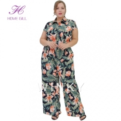 Flower Print Fashion Plus Size Fat Ladies Jumpsuit