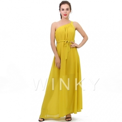 Vestido amarillo de dama de honor Elegante con un hombro Sexy Ladies Maxi vestidos largos
