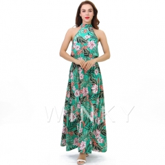 Long Dress Halter Hawaiian Beach Flower Print Women Maxi Dresses