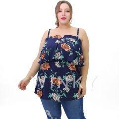 Fashion Floral Printed Sleeveless Summer Women's Plus Size Tank Tops
