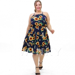 Sunflower Flower Print Summer Women Plus Size Dresses