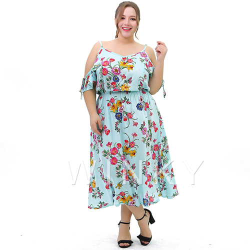 Sundress Estampado floral moda verano mujer vestidos de talla grande