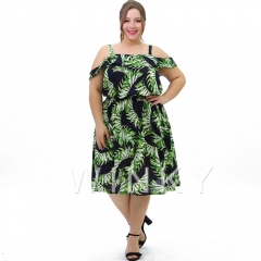 Leaf Print Casual Summer Fashion Plus Size Ladies Dress