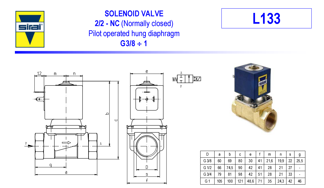 SIRAI Soneloid valve L133B06Z923A G1'' 24VDC