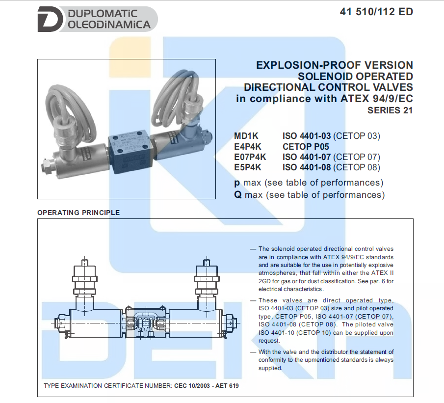 Duplomatic Solenoid Valve MD1KS1/20NLD24K5/A082
