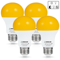 LOHAS LED Dusk to Dawn Sensor Light Bulb, 40W Equivalent A19 Yellow LED Bulbs 2000K, E26 Base, Auto on/off, 500 Lumens, Non-Dimmable(4 Pack)