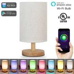 LOHAS Wifi Smart Lamp,  Retro Solid Wood Table Lamp, Color Changing (1 WiFi Bulb Included)