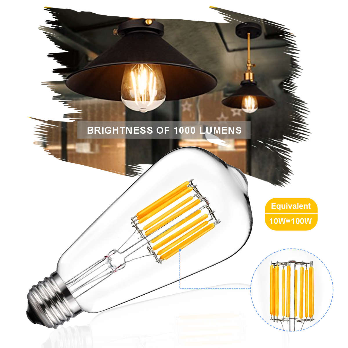 gastvrouw Soepel George Eliot LOHAS ST64 Filament Vintage Light Bulbs, 10W(100W Equivalent), Edison LED  Filament Light Bulbs suitable for Pendant, Chandelier, Lantern, 4 Pack,E26