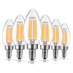 LOHAS Dimmable Filament Vintage Candle Light Bulbs, 6W(60W Equivalent), E12 Candelabra Base, Edison Filament LED Light Bulbs, 6 Pack