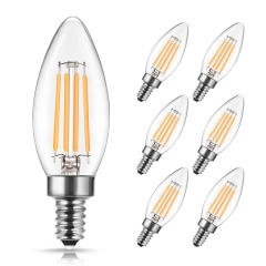 LOHAS Filament Vintage Light Bulbs C32, 4W(40W Equivalent), E12 Candelabra Base Filament Light Bulbs suitable for Pendant, Chandelier, Wall Scone 6 Pc