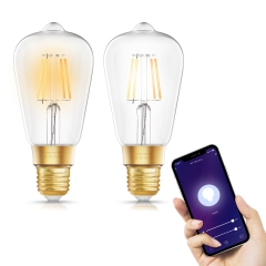 LOHAS WI-FI Smart ST64 Filament Vintage Light Bulbs, 8W(60W Equivalent), Dimmable Tunable White 2200K-6500K, Work with Alexa and Google Home, 2 Pack.