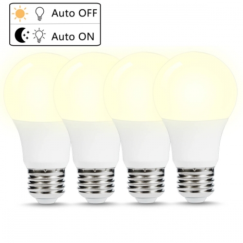Dusk to Dawn LED Light Bulbs, A19 Light Bulbs, E26 Base, 40W Equivalent(6W), Daylight White 5000K, Auto On and Off, Pack of 4