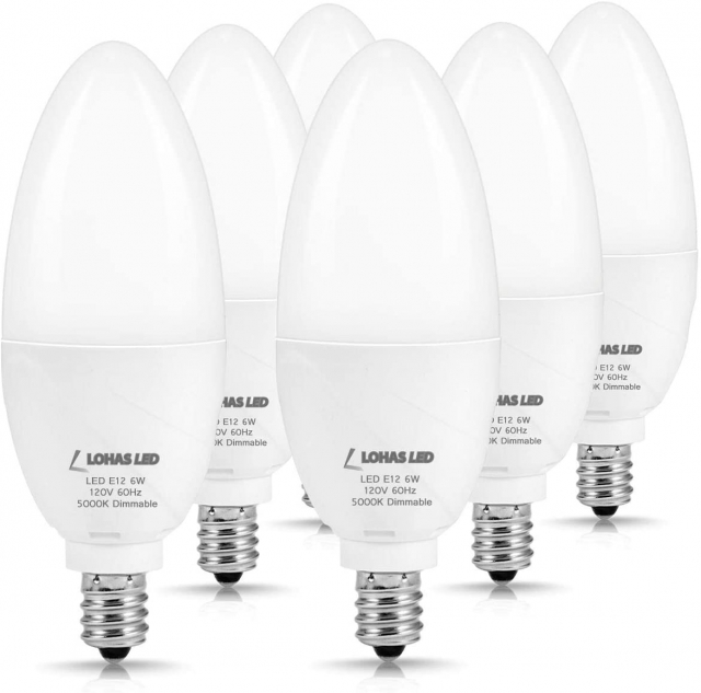 LOHAS E12 Candelabra LED Bulb, Dimmable Daylight Bulb 5000K, LED 6W Ceiling Fan Light Bulbs 60W Equivalent, Candelabra Base 550 Lumens, 6 Pack