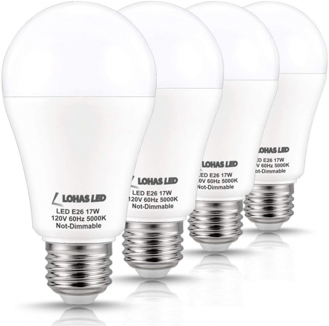 LOHAS A19 LED Bulb 150W Equivalent(UL Listed), 17 Watt Daylight White 5000K LED, 1600 Lumen Energy-Efficient Light Bulb, 4 Pack