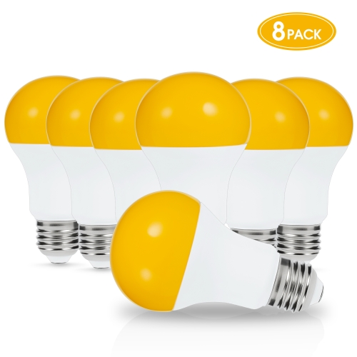 Yellow LED Bug Light Bulb, Amber Yellow Bug Outdoor Porch Lights, A19 Dusk to Dawn Bug Light