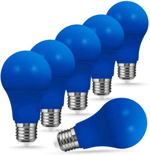 A19 Blue LED Bulbs with E26 Base, Not Dimmable, 6 Pack