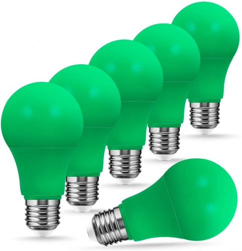 A19 Green LED Bulbs with 60W Equivalent,Not Dimmable, 6 Pack