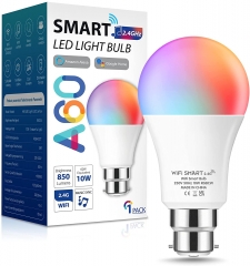 LOHAS B22 WiFi Smart Light Bulb, 10W A60850LM, RGBCW 2700-6500K Colour Changing