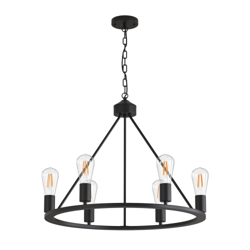 LOHASLED 6-Light Wagon Wheel Farmhouse Chandelier 28'' Rustic Black