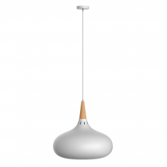 1 Matte White Pendant Light, Elegant Chandelier，White And Wood Finish