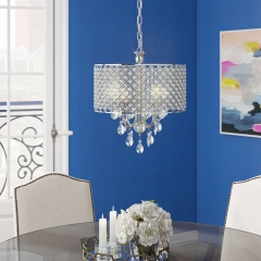 4-Light Crystal Glass Chandelier,Drum,17 Inch