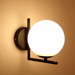 1-Light Black Metal Wall Sconce with White Shade, Postmodern style Wall Lamp
