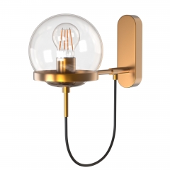 1-Light Gold Wall Lamp,Nordic Modern with Glass Ball Shade,E26