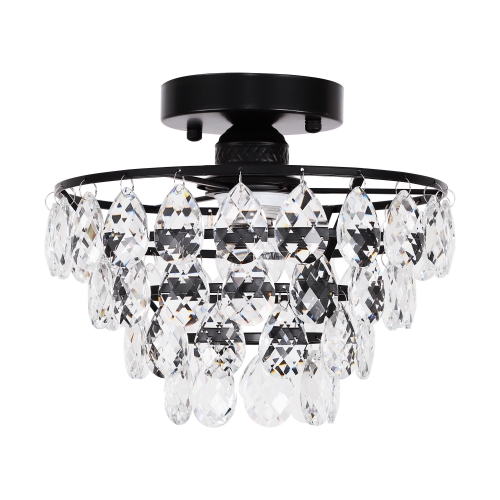 1-Light Black Crystal Ceiling Light Mini Modern Semi Flush Mount