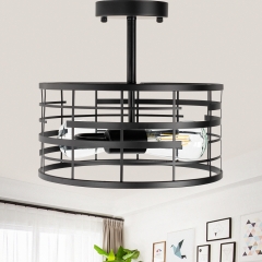 2-Light Modern Black Semi Flush Mount, Metal Cage Ceiling Light Fixture Lighting for Hallway, Bedroom, Kitchen, Foyer, Living Room, Dining Room