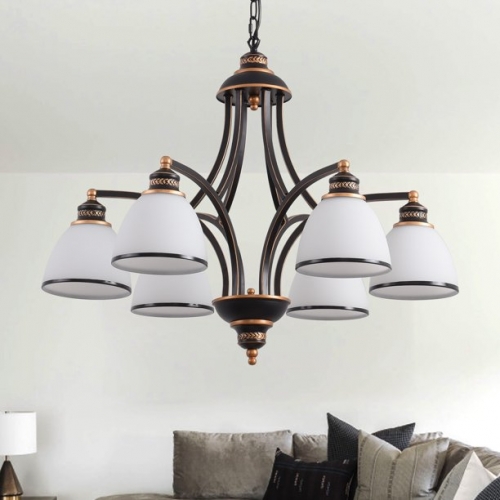 Classic 6 Lights Chandelier Matte Black with Plexiglass Shades for Bedroom