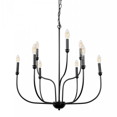 LOHAS 9-Light Black Farmhouse Chandelier,Rustic Metal Chandelier,Candle Style Ceiling Light for Living Room,Dining Room, Kitchen,Foyer