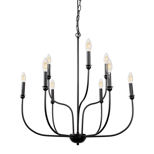 LOHAS 9-Light Black Farmhouse Chandelier,Rustic Metal Chandelier,Candle Style Ceiling Light for Living Room,Dining Room, Kitchen,Foyer