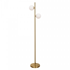 LOHAS 2-Light Gold Floor Lamp -Globe Modern Standing Lamp with Foot Switch, Mid Century Frosted Glass Stand Up Lights for Living Room, Bedroom, Office