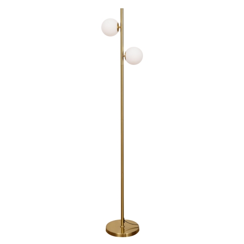 LOHAS 2-Light Gold Floor Lamp -Globe Modern Standing Lamp with Foot Switch, Mid Century Frosted Glass Stand Up Lights for Living Room, Bedroom, Office