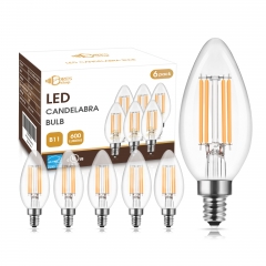 LOHAS Dimmable Filament LED Light Bulbs, 6W (60W Equivalent), E12 Candelabra Base, 2700K Soft White, Vintage Edison Bulbs for Chandelier, Pendant, Wal