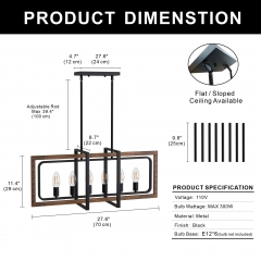 LOHAS 27.95” H 6-Light Black Kitchen Island Lighting,Farmhouse Dining Room Chandelier,Pool Table Lights with Natural Wood and Black Finish