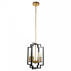 LOHAS Black and Gold Farmhouse Chandelier Light Fixture, 4-light Statement Chandelier,Modern Pendant Light for Kitchen, Dining Room,Living Room