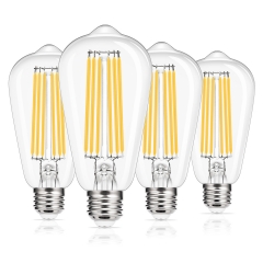 LOHAS 4 Pack E26 ST64 LED Bulb,Great Value Dimmable Filament, 15W=150W, 2700K Warm White, Vintage Edison Filament Bulb, 1500 LM, Restaurant or String 