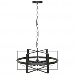 16.3 “H 5 Lights Retro Industrial LED Chandelier,Matte Black Wrought Iron Chandelier for Corridor, Living Room, Bedroom, Hallway, Cafe, Bar and Kitche