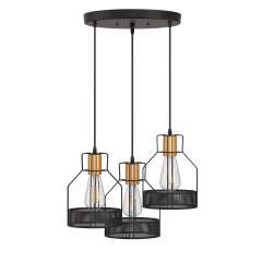LOHAS 3-Light Farmhouse Pendant with Adjustable Cord, Black Finish Caged Hanging Light Fixture for Kitchen Dining Room Living Room
