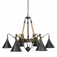 LOHAS 6-Light Black Mermaid Chandelier,35" Diameter Fairy Tale Style,Vintage Ceiling Light with Flared Black Shade for Bedroom Living Room Hotel