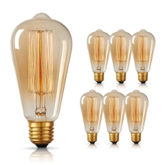 LOHAS 6-Pack 60 Watt Vintage Edison Light Bulbs, 2700K Warm White Light Bulbs E26 Base 360 Lumens Amber Glass Antique Filament ST64 Light Bulb