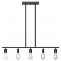 LOHAS 5 Lights Black Linear Pendant Lighting, Industrial Kitchen Island Ceiling Light Fixture for Dining Room Kitchen