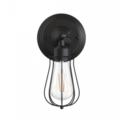 1-Light E26 Black Wall Sconce with Plug in on/Off Toggle Switch,Rustic Industrial Wire Cage Shade,Hardwired for Headboard Bedroom Vanity