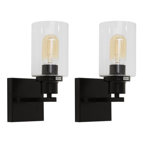 Set of 2 1-Light Black Wall Sconces,Farmhouse Bathroom Vanity Light Fixtures,Metal Wall Lamp with Clear Glass Shade, Wall Mount Lights for Bathroom Mi