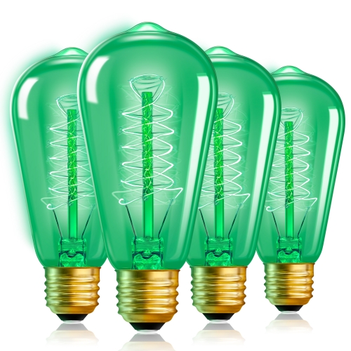 Edison Bulbs,40W Colored Incandescent Light Bulbs [4 Pack] - Green Glass - Dimmable Spiral Filament Bulbs - ST58 Tear Drop Antique Decorative Edison L