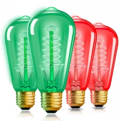 Edison Bulbs,40W Colored Incandescent Light Bulbs [4 Pack] - Red Glass - Dimmable Spiral Filament Bulbs - ST58 Tear Drop Antique Decorative Edison Lig