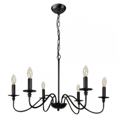 6-Light Black Farmhouse Industrial Classic Candle Style, Indoor for Foyer, Living Room, Kitchen Island, Dining Room, Bedroom, LED Chandelier