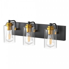 3-Light Bathroom Vanity Light Fixtures Over Mirror Vintage Bathroom Light Fixture Glass Matte Black and Bronze